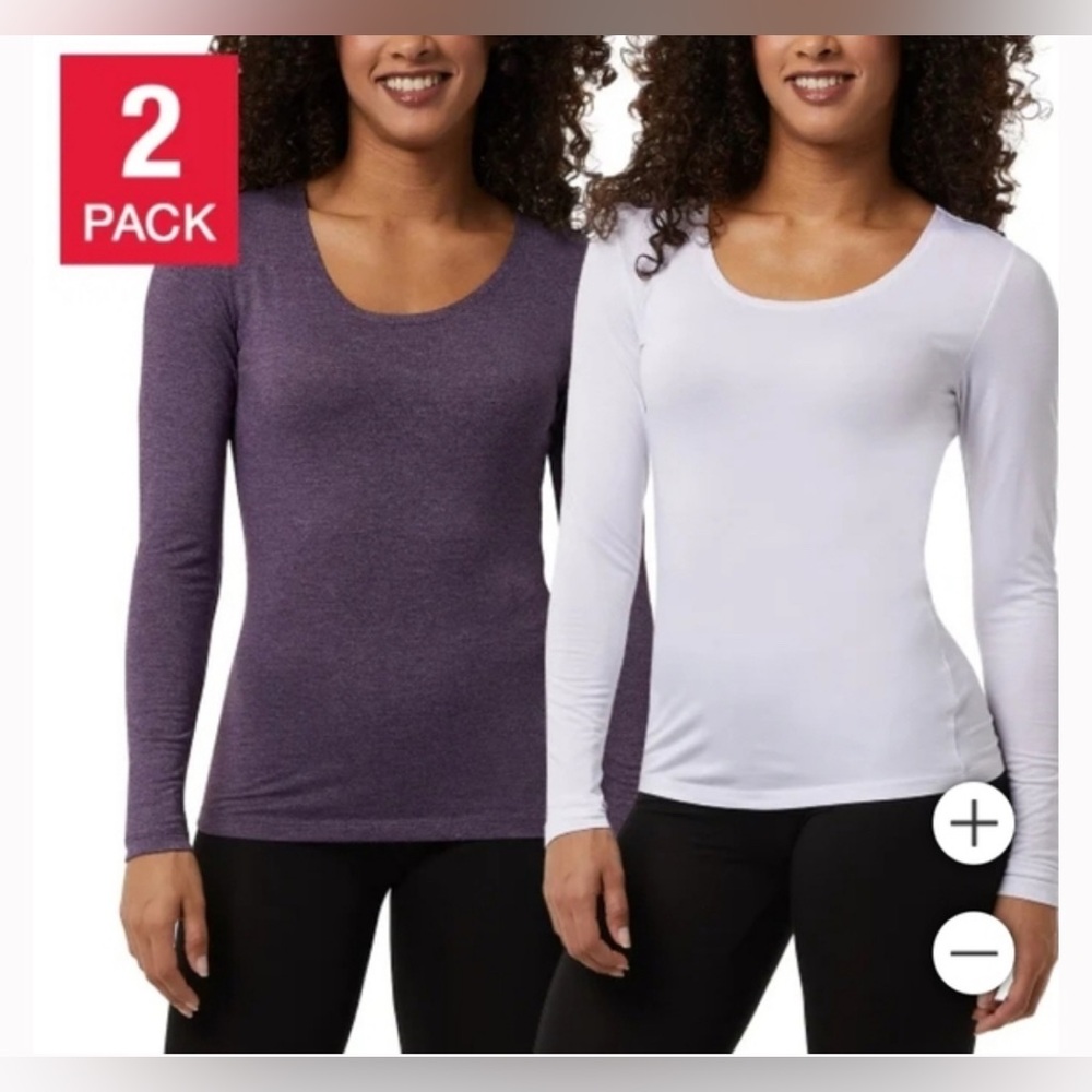 32 Degrees Ladies' Heat Long Sleeve Scoop Neck Tee, 2-Pack/ Size: L (12-14) NWT
